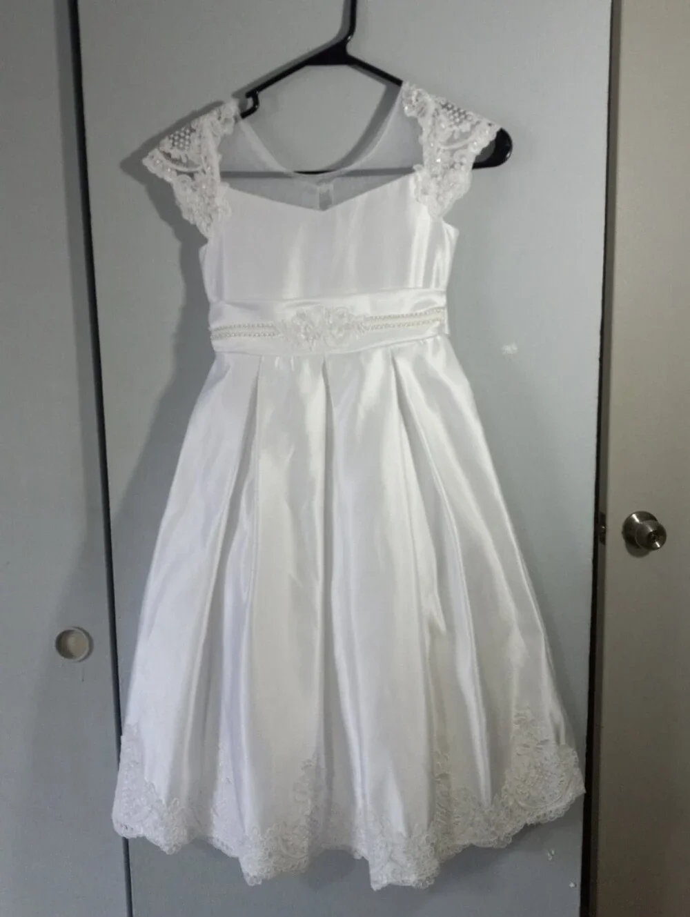 Bonnie Jean Wedding Flower Girl Or Communion White Satin Girls' Dress Size 7 - Picture 1 of 10